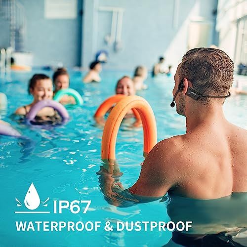 ワイヤレス完全防水マイク 2 4 G無線フィットネスヘッドセットマイク IP 67防水＆防塵 ２人同時使用 プラグ＆プレイ 瞬時接続 ノイズ軽減 360°集音 50 M伝送距離 6時間連続使用 フィットネス スピニング ヨガ 水泳に等最 df 1 d 7455