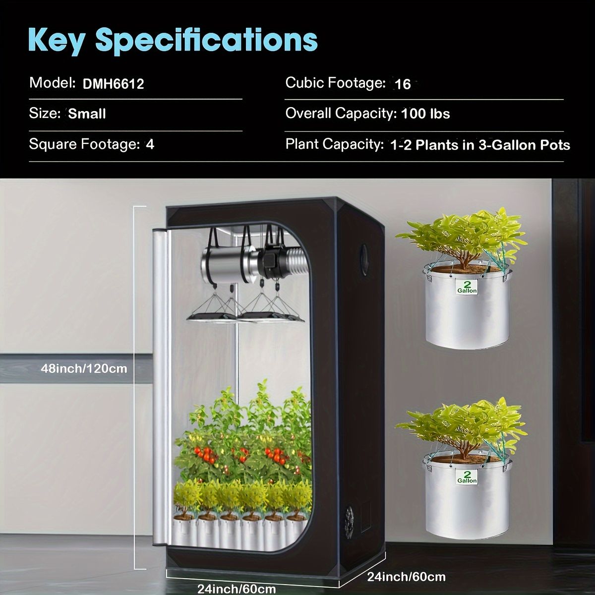 高反射＆耐久性】グローテント 60x60x120cm 室内栽培キット 2ガロン植