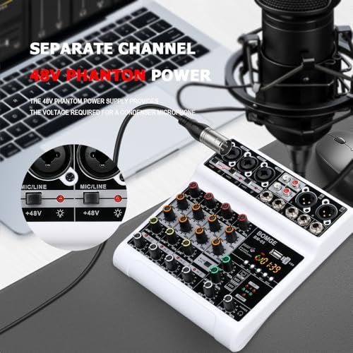  BOMGE オーディオミキサー サウンドボード ミキシングコンソール 5チャンネル デジタル USB Bluetooth エコー遅延効果 48 V Phantom Power ステレオDJミキサー 録音 ライブストリーミング ポッドキャ cde 9568 f その他 キッチン 食器