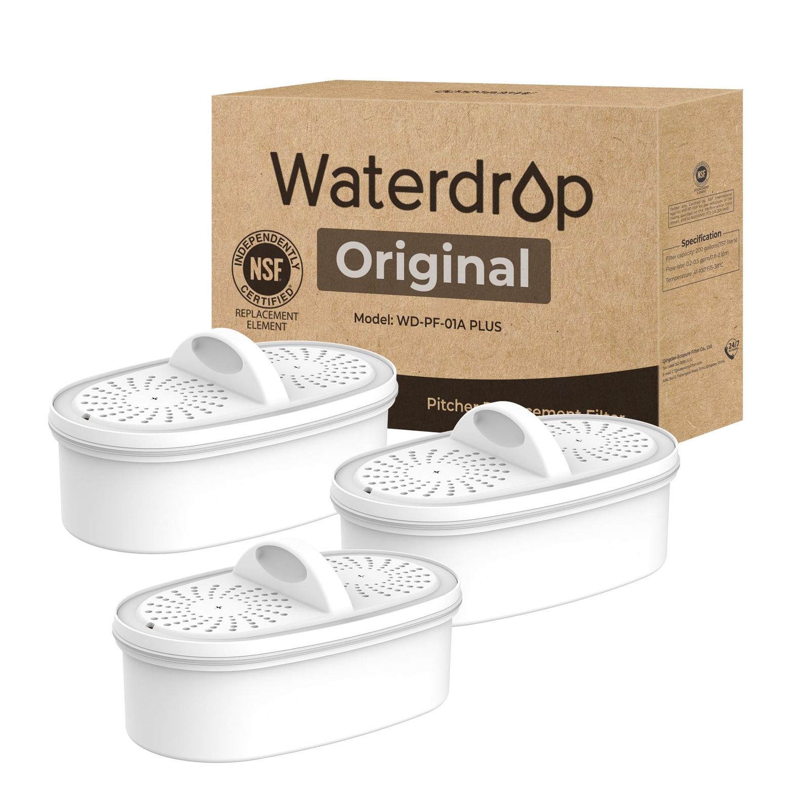 オリジナル Waterdrop WD-PF-01 A Plus NSF認定交換用フィルター すべての水滴ピッチャーおよびディスペンサーろ過システム用 鉛 PFA PFOA|PFOSを低減 最大200ガロン 3