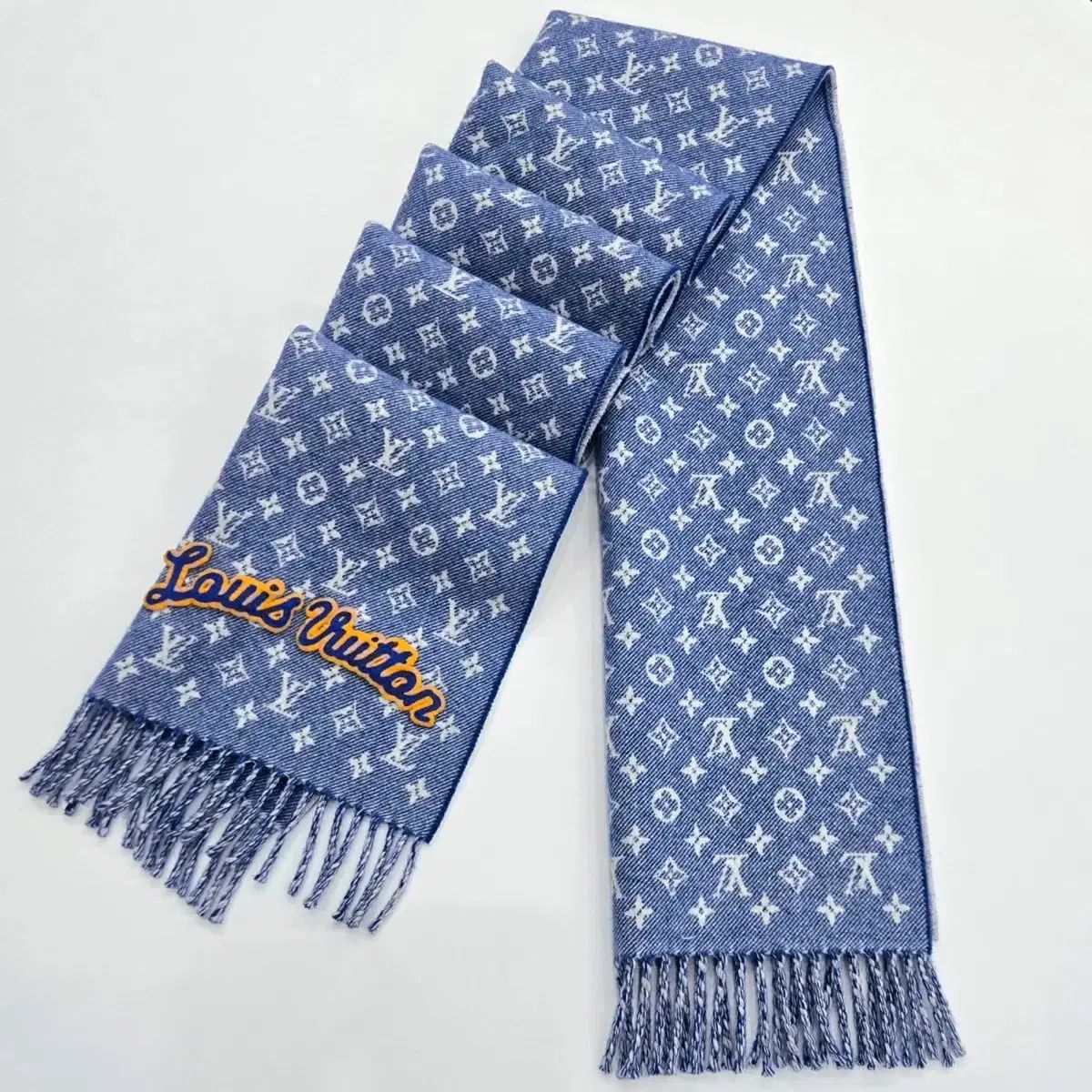18 SS ルイヴィトン LV デニム ロゴ モノグラム ウール カシミア マフラー