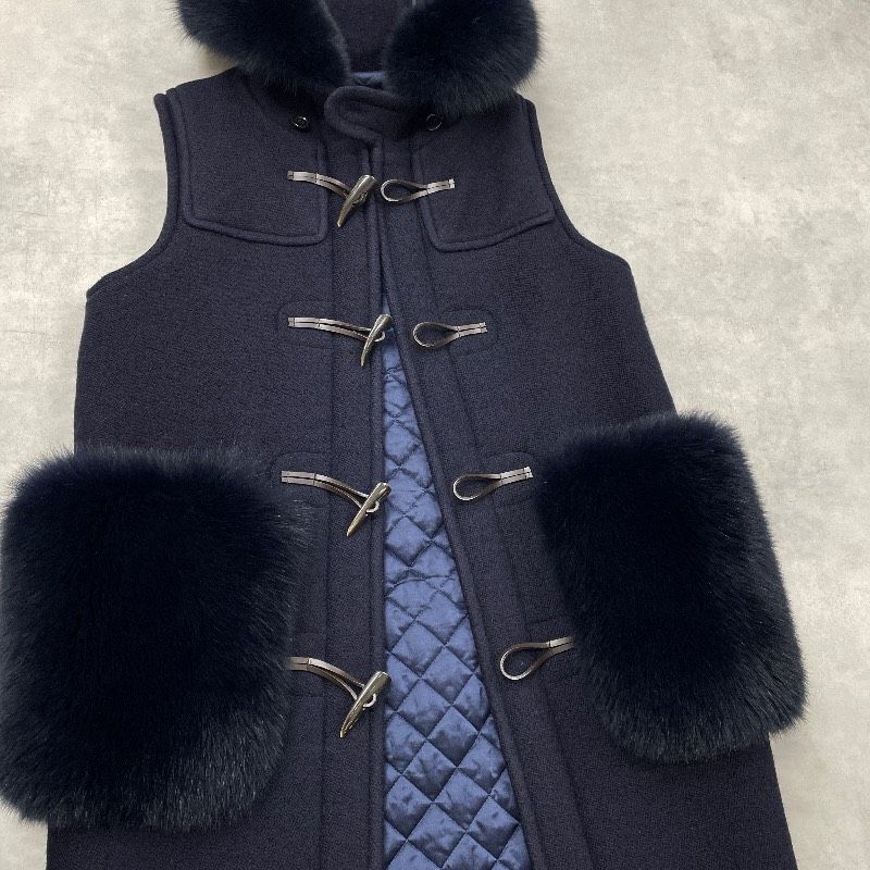 Drawer ドゥロワー ロングベスト ノースリーブコート ダッフル フード