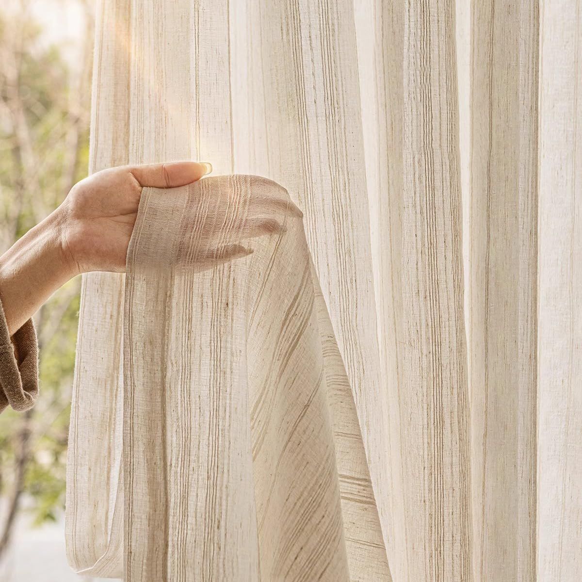 カーテン リネンスタイル リネンブレンド 無地 アンティークスタイル 丈198 x幅100 cm レースカーテン 透けない 外から見えない 寝室 リビング ホワイト ベージュ 暮れ織りオーガンジー