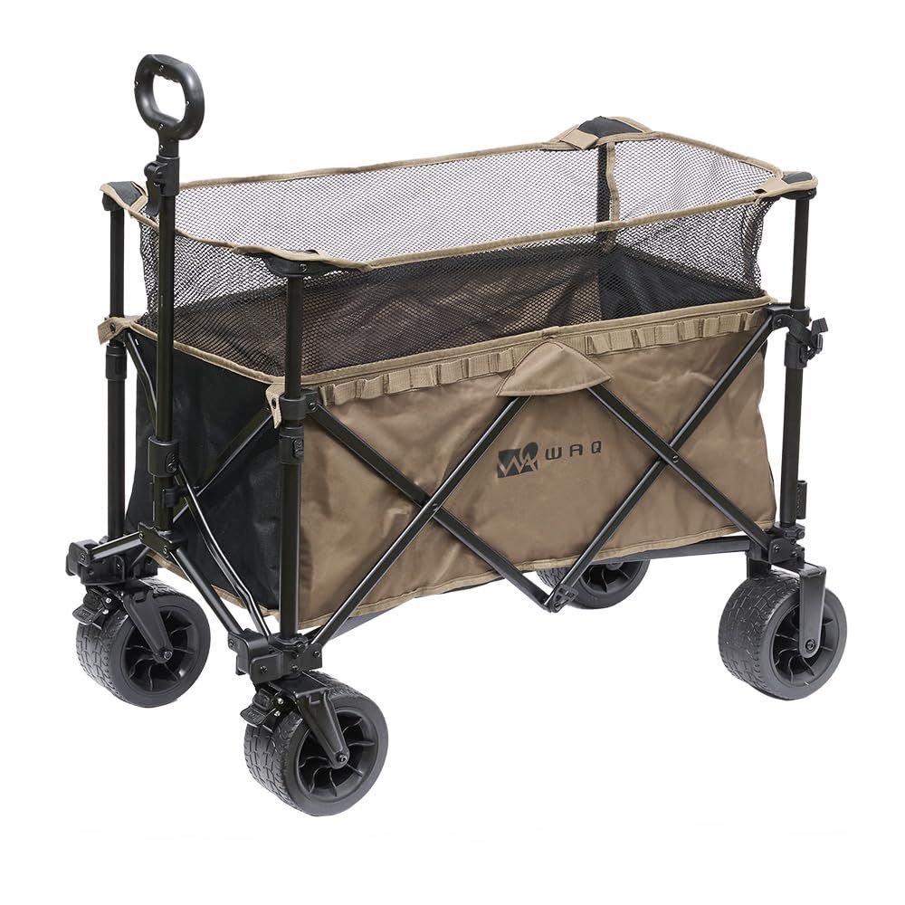 WAQ キャリーワゴン アウトドアワゴン DX 大容量 キャリーカート 折りたたみ 最大178 L 耐荷重200 kg ブレーキ 拡張機能 リアキャリア タフ ワイドタイヤ タイヤ取り外し 軽量 コンパクト アウトドアキャリー アウトドア キャンプ タイ