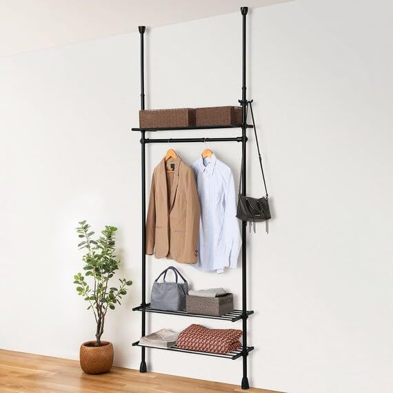 迅速に発送 ニトリ NITORI つっぱりラック ヒルデ ブラック 幅88 奥行30 高さ266 cm 8791419