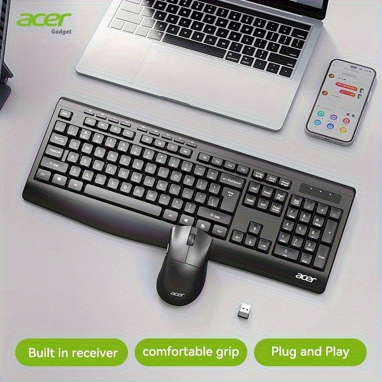 静音設計】ACER ワイヤレスキーボード マウスセット スリム＆軽量 2.4