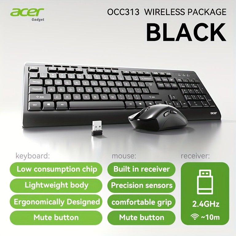 静音設計】ACER ワイヤレスキーボード マウスセット スリム＆軽量 2.4