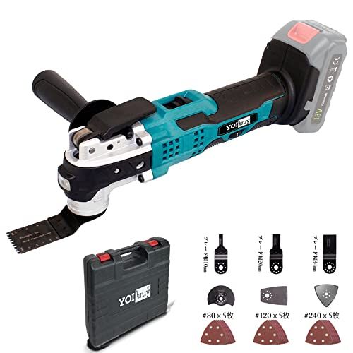 ケース付き 充電式 マルチツール 18 V コードレス 電動工具 無段変速ダイヤ付き LEDライド付き 低騒音 軽量 クイックチェンジ スターロック OISゼットソー 対応 替刃9点セット付き 左右共通 ハンドル付き マキタ 純 21631 f 12