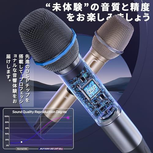 JYX ワイヤレスマイク 無線カラオケマイク UHF マイクロフォン 充電式 会議 スピーチ 公演 パーティー 学校運動会などに適用 ローズゴールド 11 f 2489 c