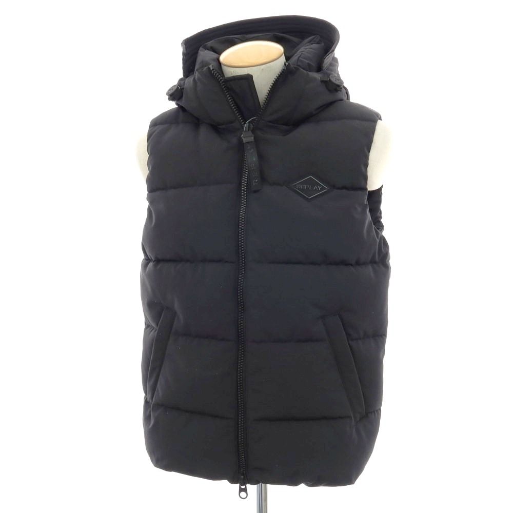 リプレイ REPLAY ポリエステル フーデッド 中綿ベスト ブルゾン ブラック サイズS メンズ