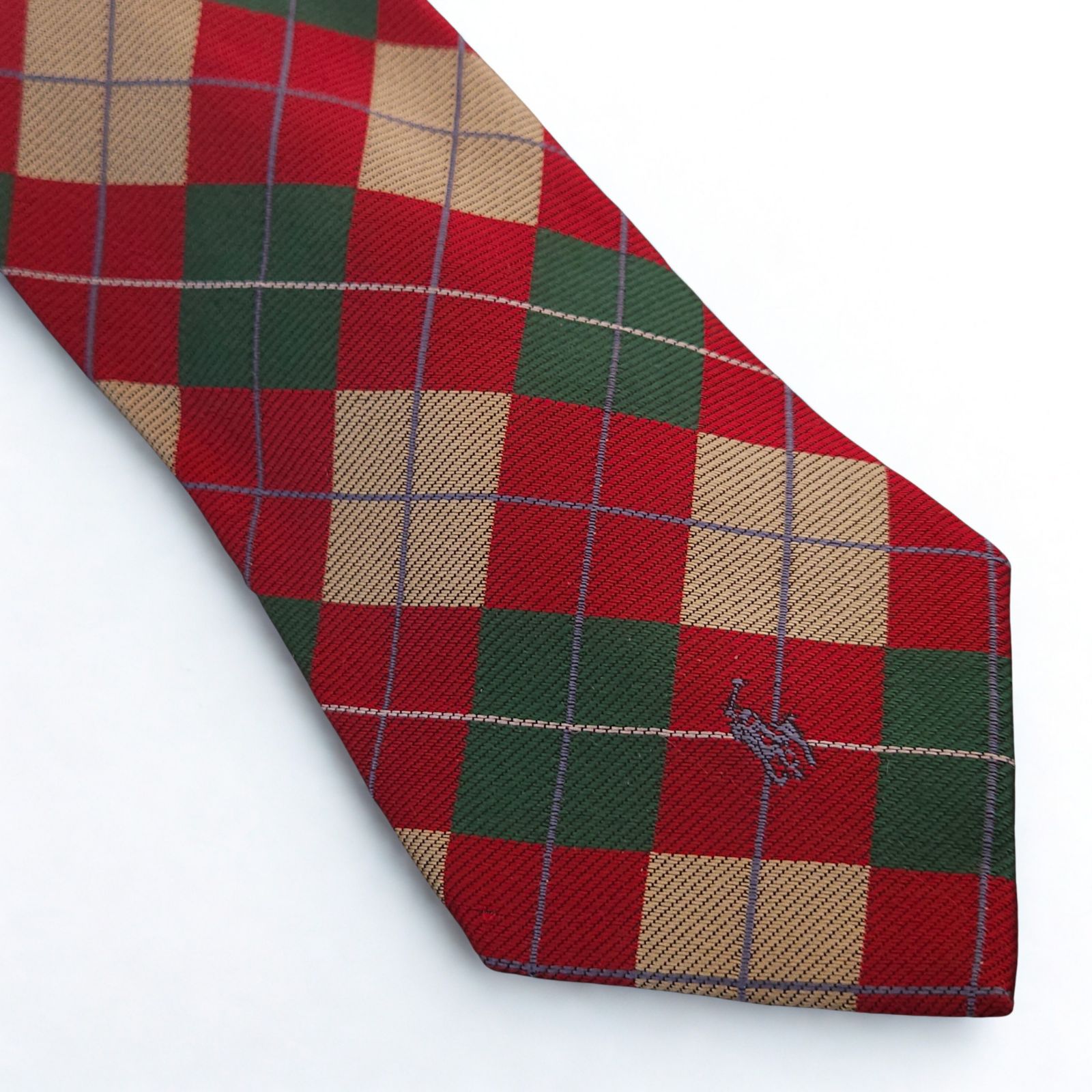 【超レア★未使用級★ITALY製】 ラルフローレンチェック刺繍スカルネクタイ★赤 超レア☆未使用級☆ITALY製】 ラルフローレンチェック刺繍スカルネクタイ☆