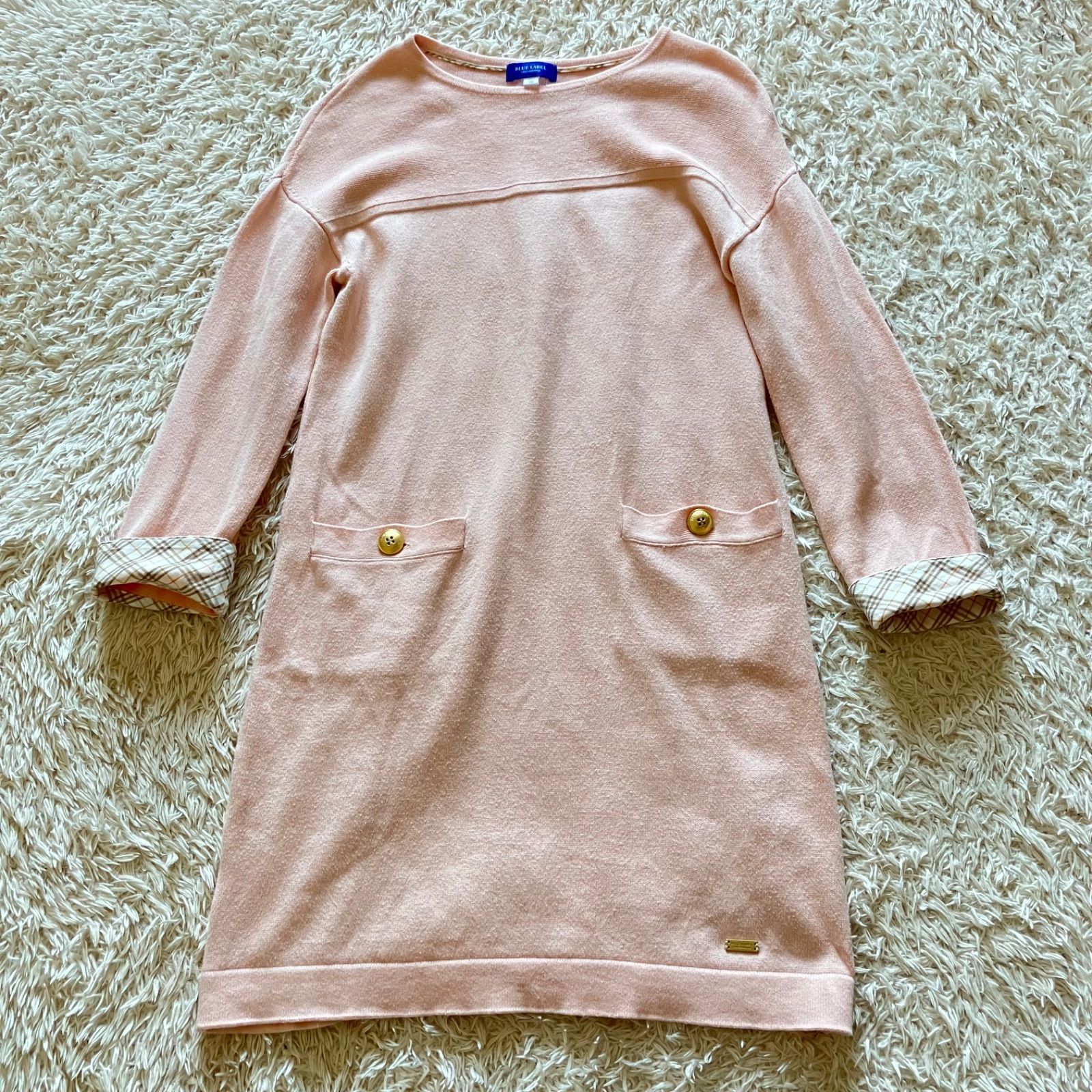 ブルーレーベルクレストブリッジ ニットワンピース 長袖 チュニック 金