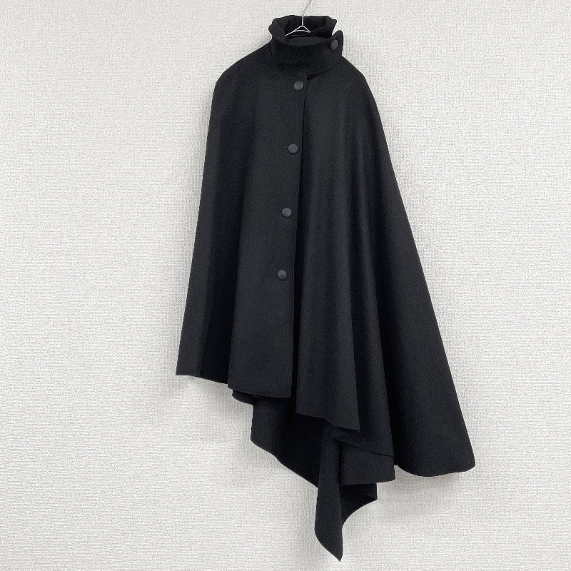 EMPORIO ARMANI エンポリオアルマーニ ポンチョ ケープ コート ロング 変形 アシンメトリー ドレープ ウール ブラック イタリア製 レディース 38