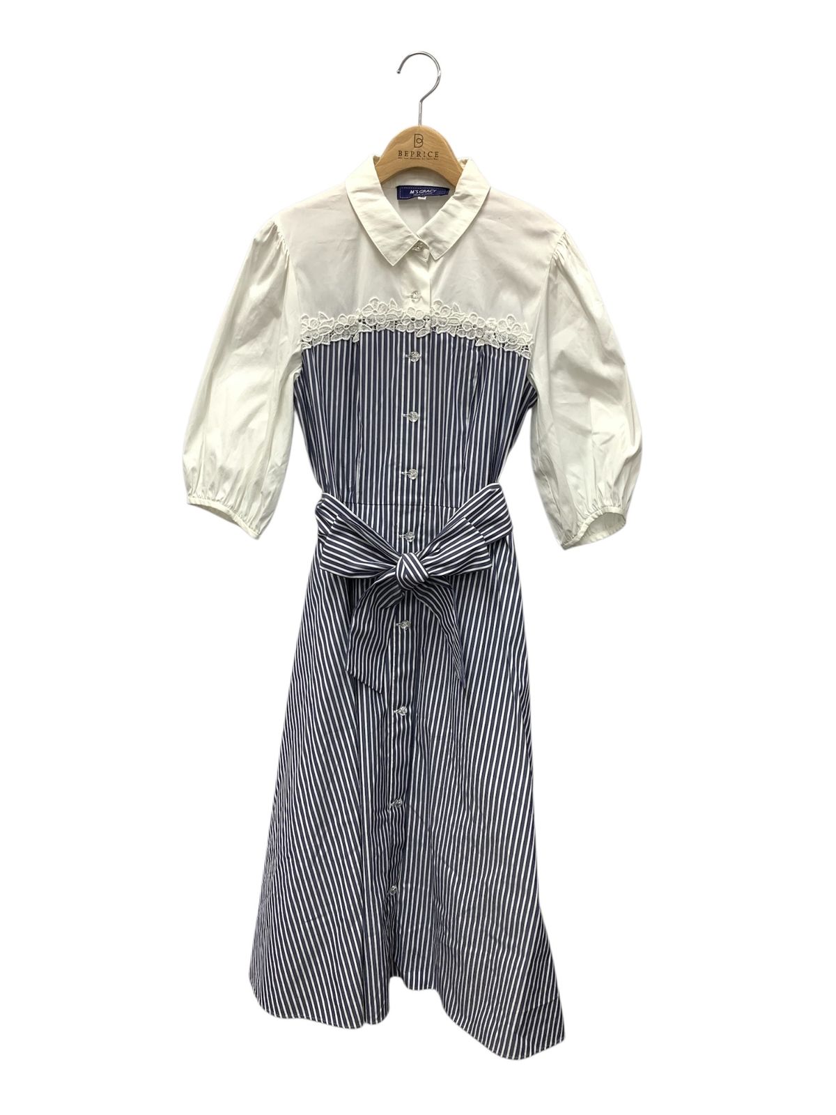 エムズグレイシー Stripe Shirt Dress 811320 ワンピース 40 ブルー