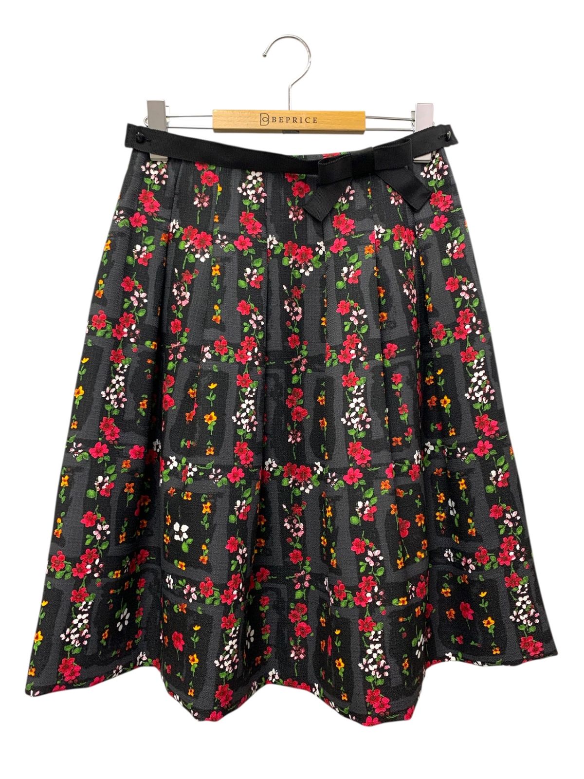 エムズグレイシー 317525 スカート 38 ブラック フラワープリント