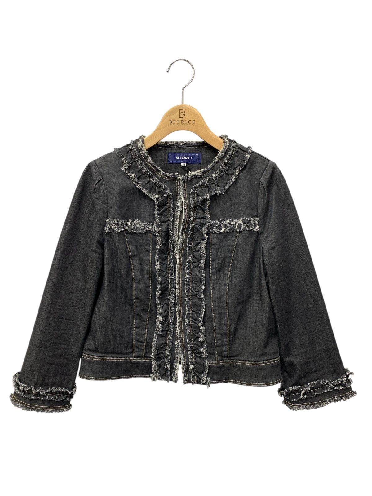 エムズグレイシー40フリルが可愛いジャケット　ブラック フリル付きテーラードジャケット | msgracy