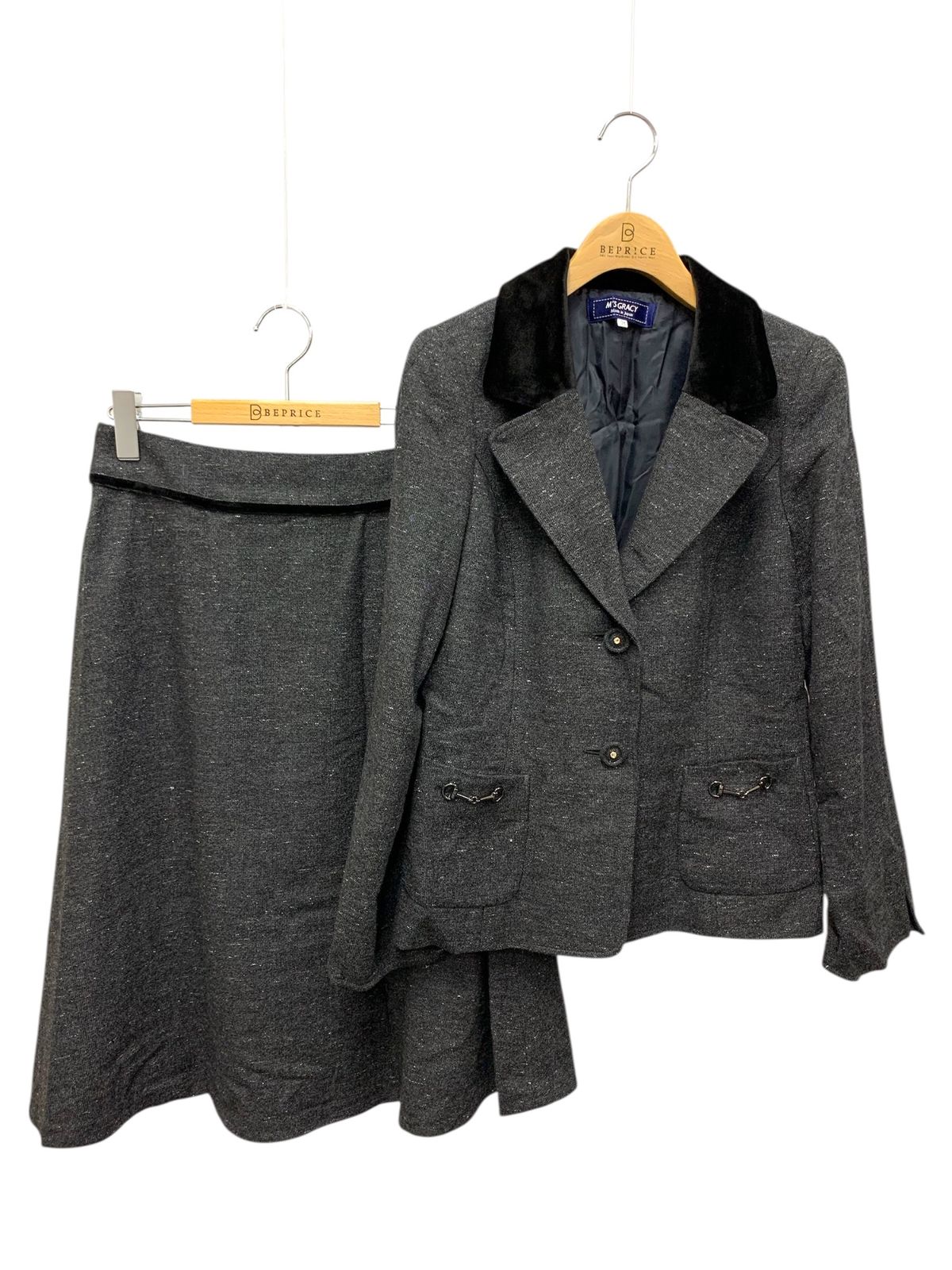 エムズグレイシー 0843 0863 スカートスーツ 38 グレー セットアップ