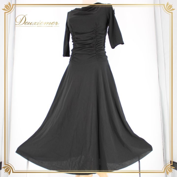 【美品 社交ダンス衣装】ワンピース ドレス ICHIOKU 黒 ブラック 袖なし 社交ダンス 衣装 スタンダード ドレス ワンピース レッスンウェア