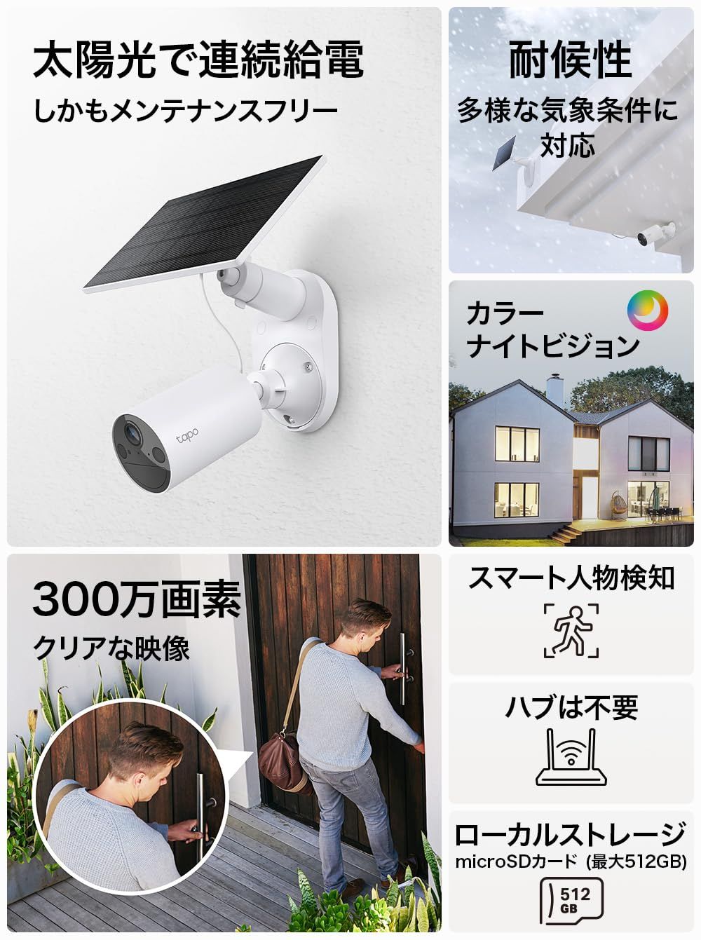 Tapo 防犯カメラ 屋外 ソーラー 見守りカメラ WiFi 防犯カメラ 