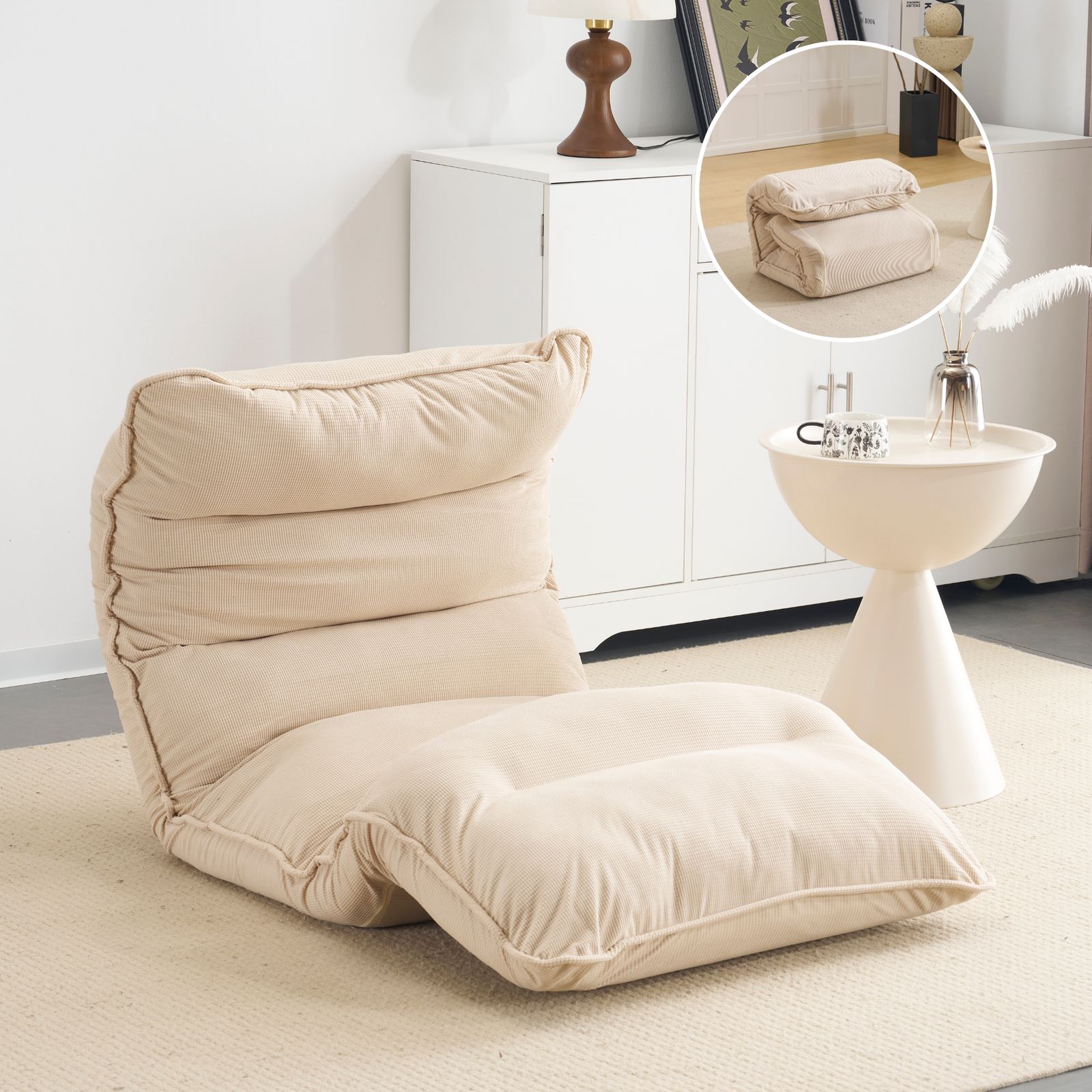 ソファーベッド ローソファ 1人掛け 幅75 cm 18段階リクライニング 座椅子 折りたたみ アイボリー