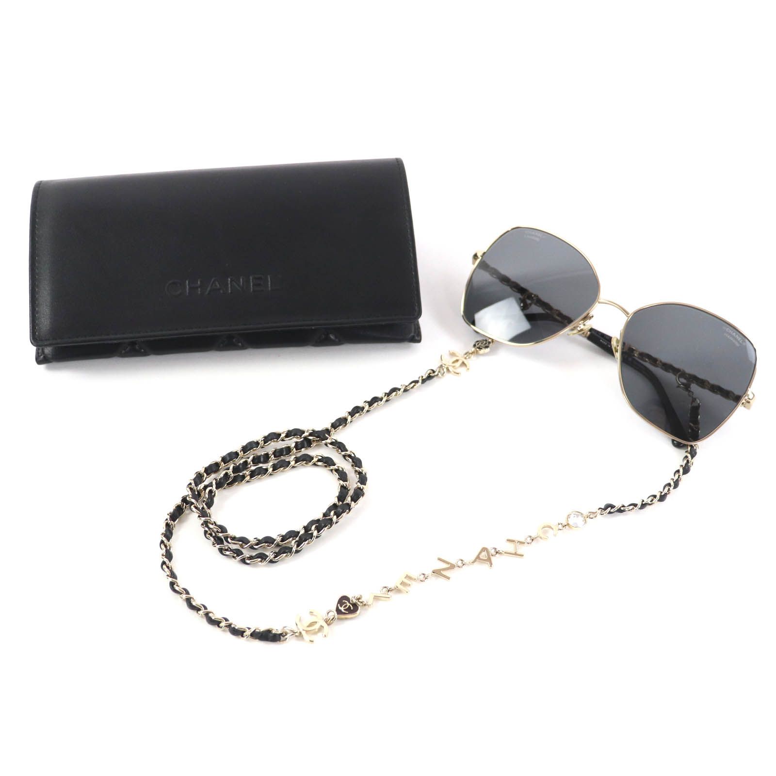 美品シャネル　人気のブラックフレームにゴールドのココマーク　サングラス 極美品◇CHANEL シャネル 4274Q ー ココマーク サングラスチェーン付き