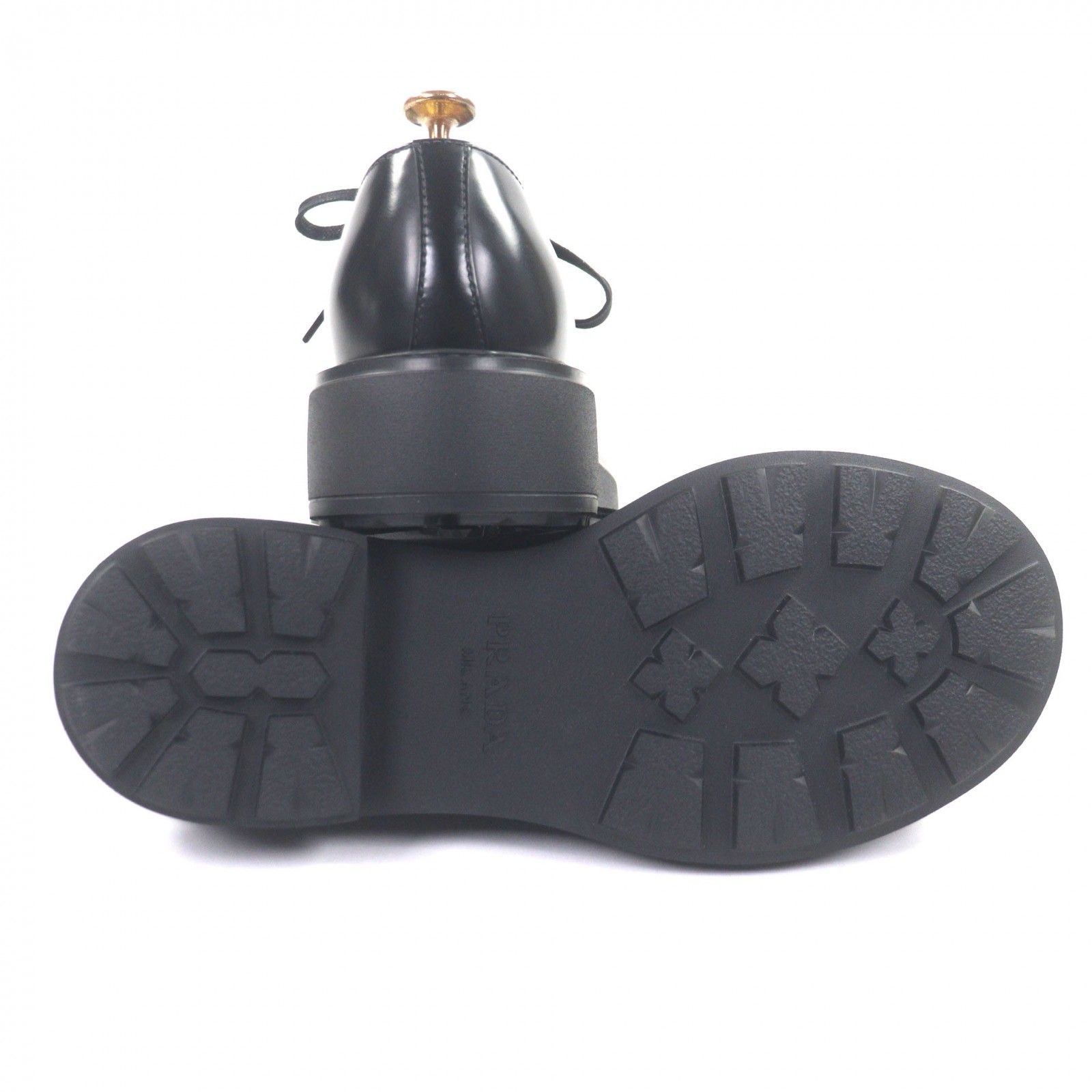  ♥品 PRADA プラダ 2 EG 445 ブラッシュドレザー レースアップ ダービーシューズ レザーシューズ ブラック 7 箱 保存袋付き イタリア製 メンズ その他 ブーツ 革靴