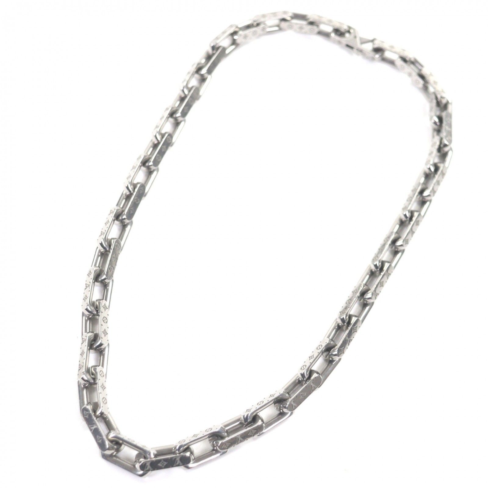 LOUIS VUITTON ルイヴィトン M 00307 コリエ チェーン モノグラム ネックレス シルバー 保存袋付き イタリア製 メンズ アクセサリー