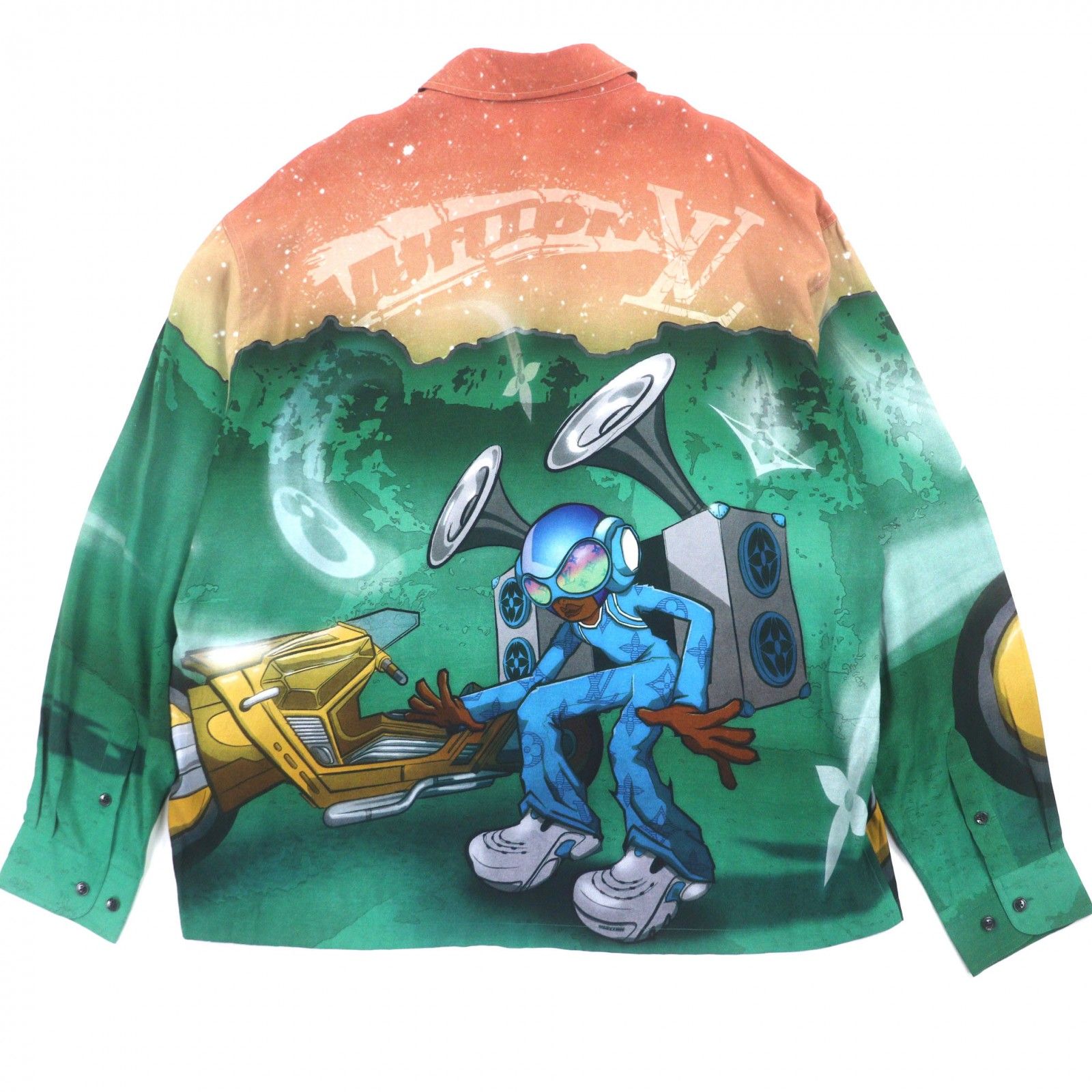 【中古】ルイヴィトン LOUIS VUITTON 23AW プリーテッドロングスリープシャツ 長袖 S グリーン/マルチカラー 未使用品▽LOUIS VUITTON ルイヴィトン 23AW プリーテッド ロング