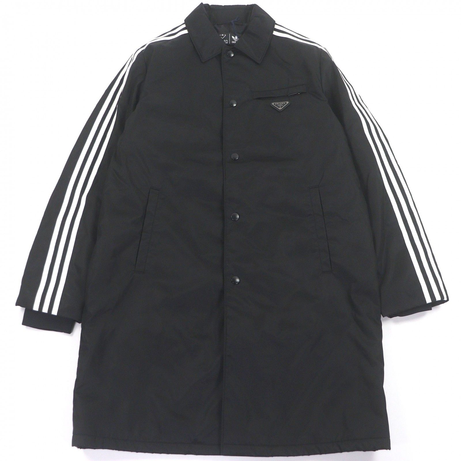 ♥品□PRADA adidas プラダ アディダス SGB 937 Re-Nylon スリーストライプス トライアングルロゴ ベンチ コート ブラック 48 ハンガー付き メンズ