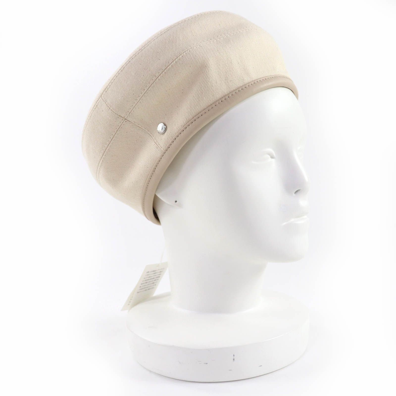 ♥品 HERMES エルメス サントノーレ コットン100％ シルバー金具 セリエ金具 レザー使い ベレー帽 アイボリー 58 イタリア製 レディース