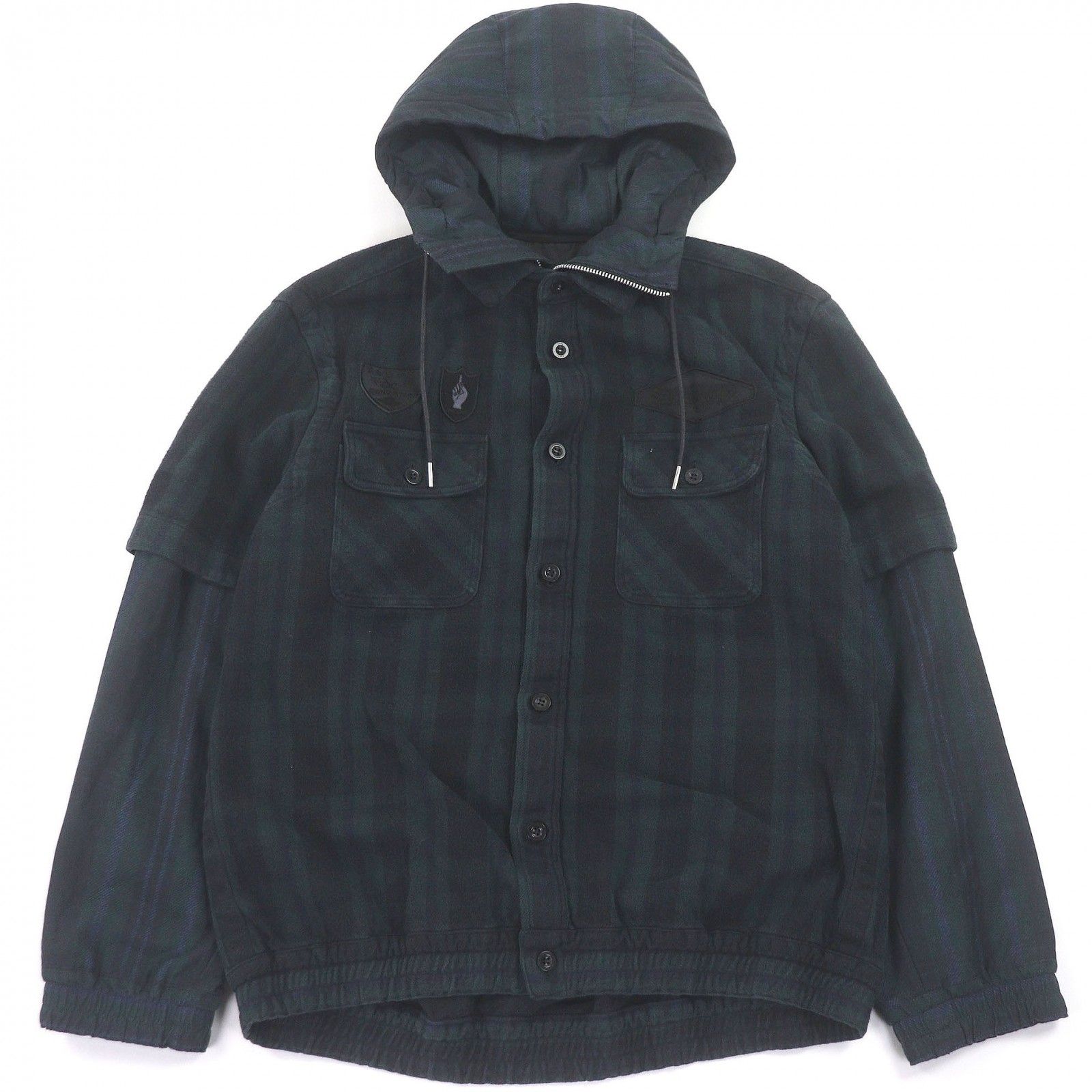 美品□Sacai サカイ 24AW 24-03548M Gonz Multi Patch Plaid Hoodie 