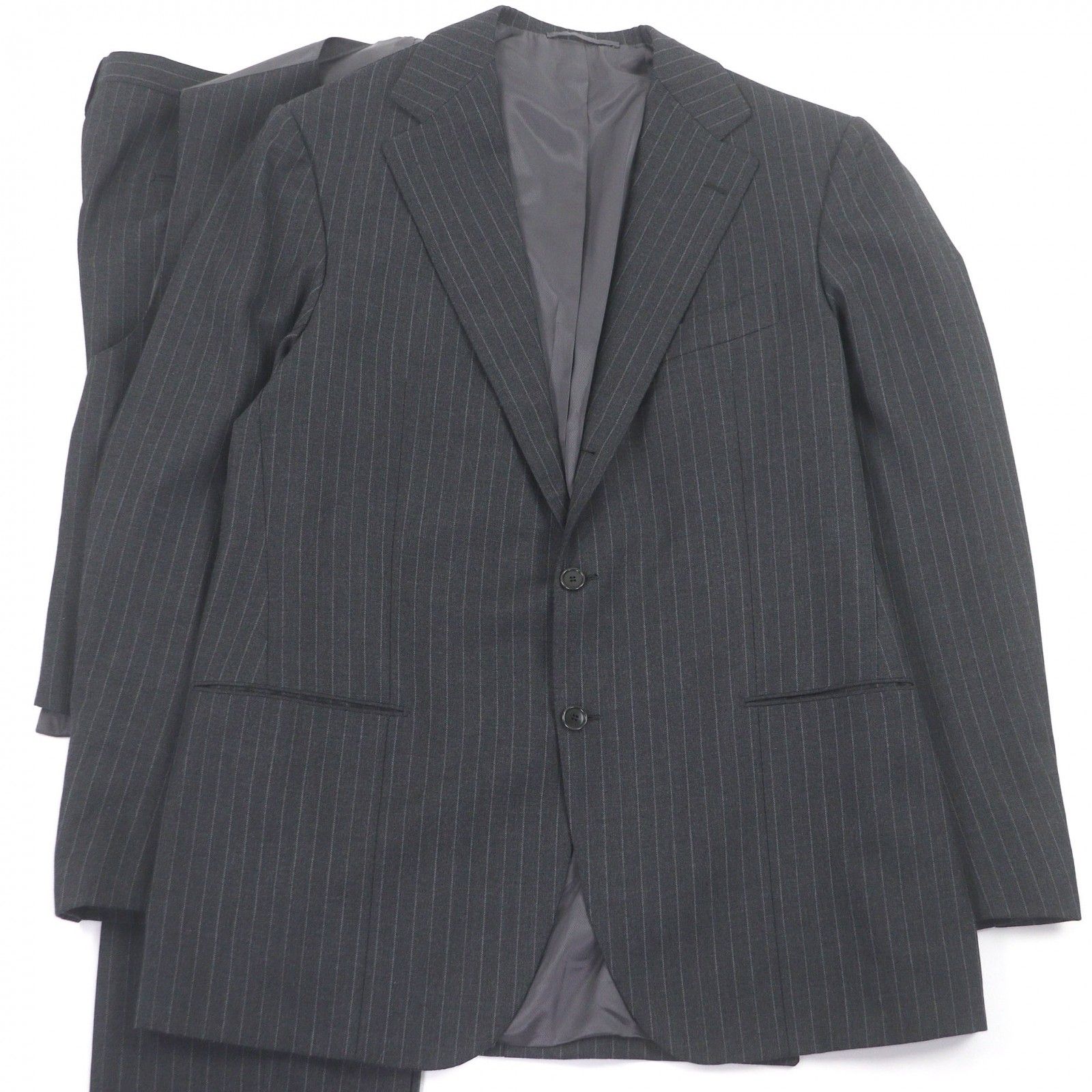 □Cicio チッチオ ストライプ柄 ビスポーク シングル スリーピーススーツ 上下セットアップ グレー XLサイズ相当 メンズオススメ◎