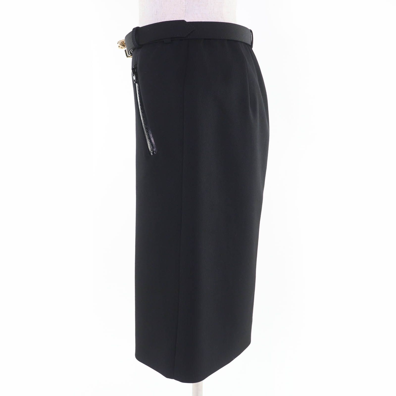 美品　GUCCI レザータイトスカート 黒 極美品☆GUCCI グッチ 761364 ウール ベルト付 フロントZIP タイト