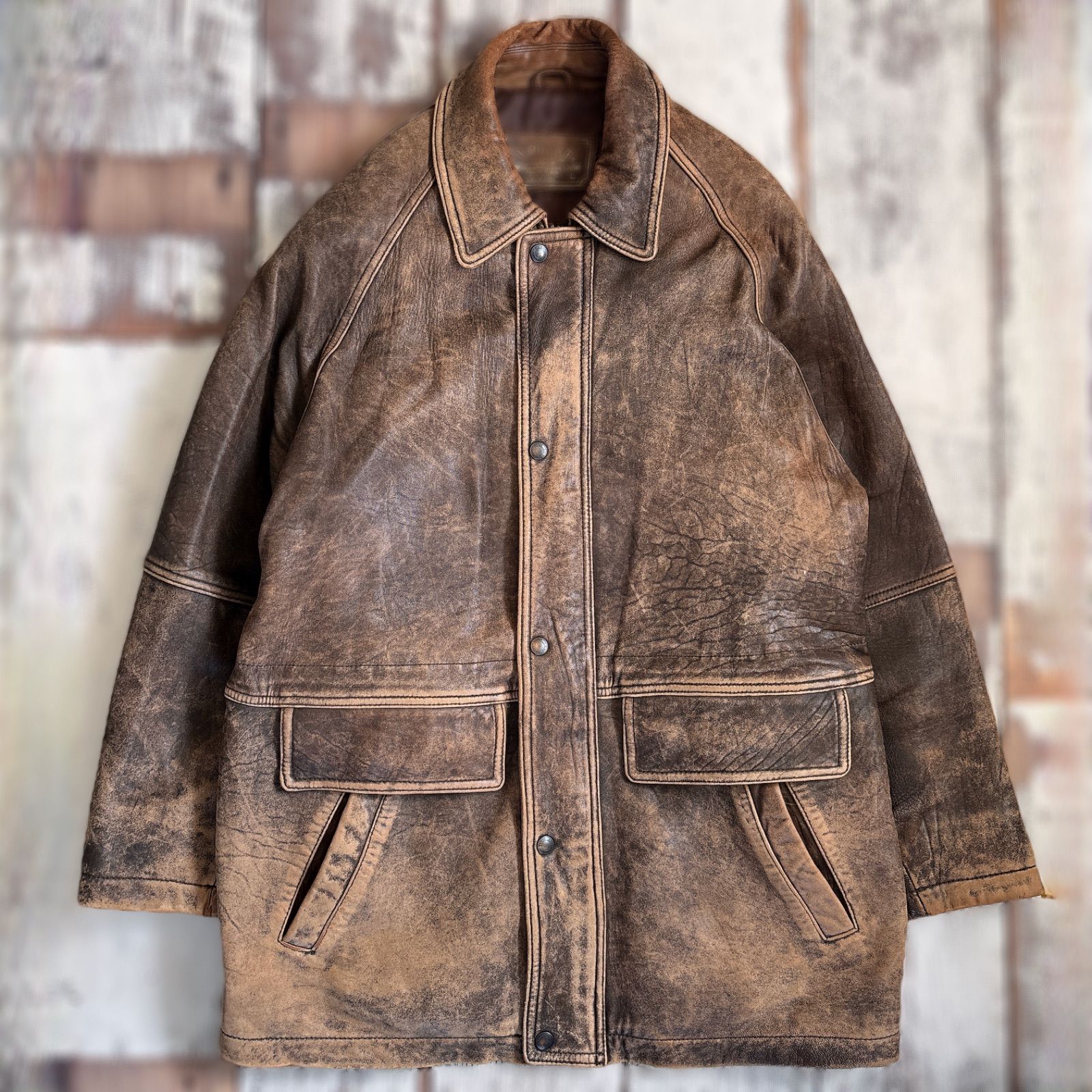 ヴィンテージ レザージャケット 革ジャン ブラウン 本革 羊革 Lサイズ