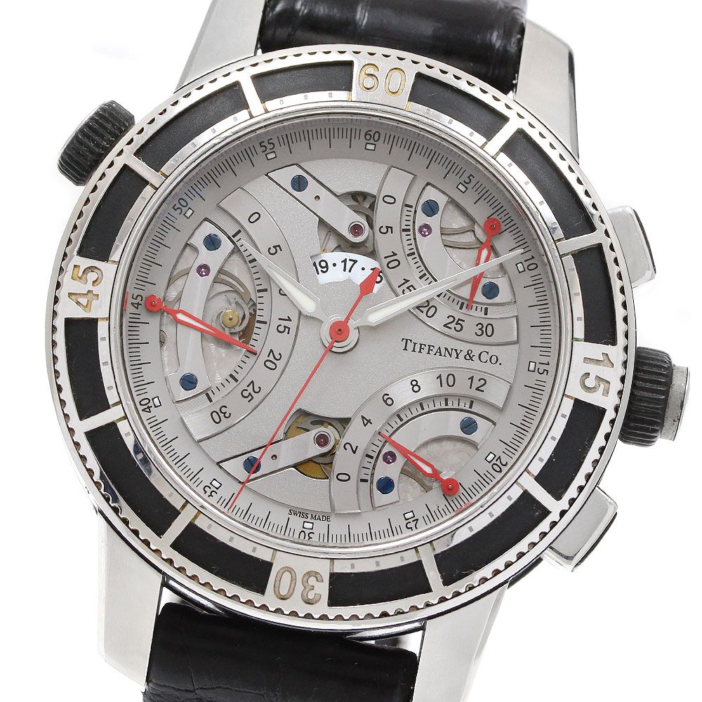 Tiffany & Co. クロノグラフ 自動巻き時計 グレー ティファニー TIFFANY&Co. マーク T-57 デイト レトログラード 自動