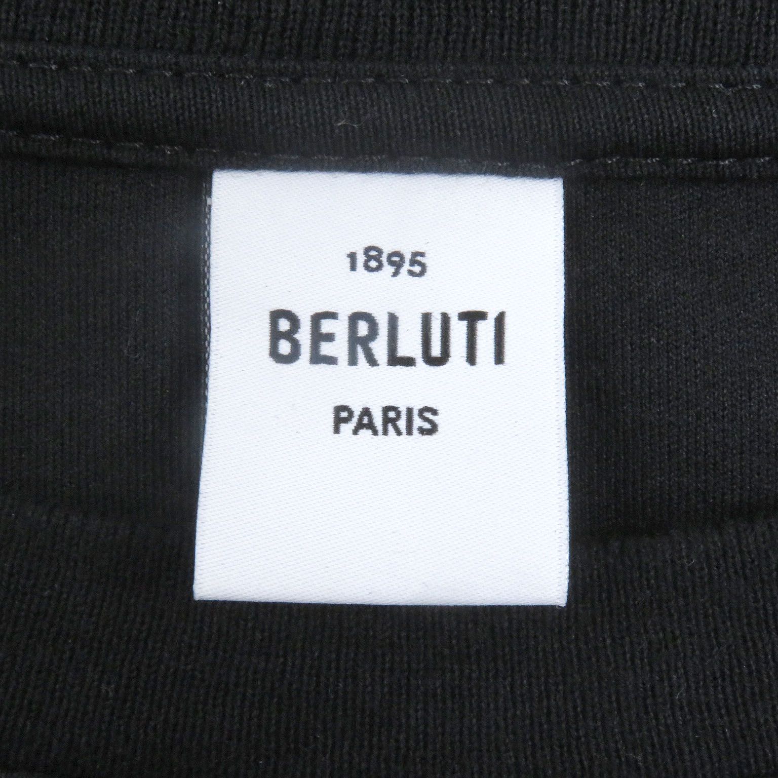 美品□BERLUTI ベルルッティ コットン100％ ロゴレザーパッチ クルー