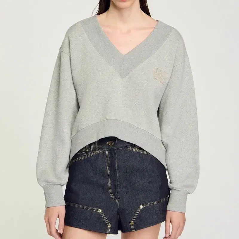 0 SANDRO サンドロ Vネック クロップド 起毛 スウェット