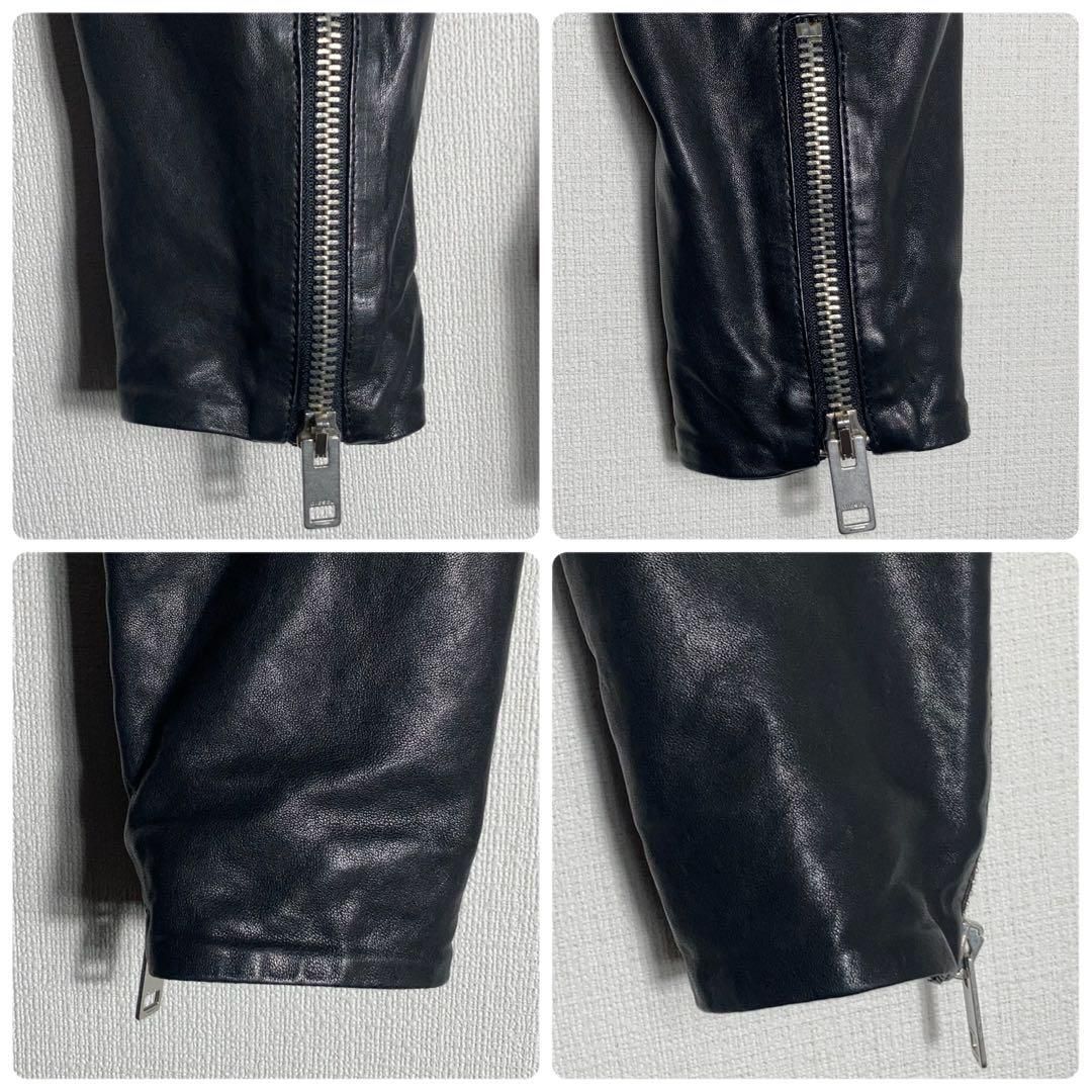 良品 DIESEL レザー切替 ジップパーカー 羊革 腕ロゴ M相当 黒 中古・古着通販】DIESEL (ディーゼル) ラムレザー切替Wジップパーカー