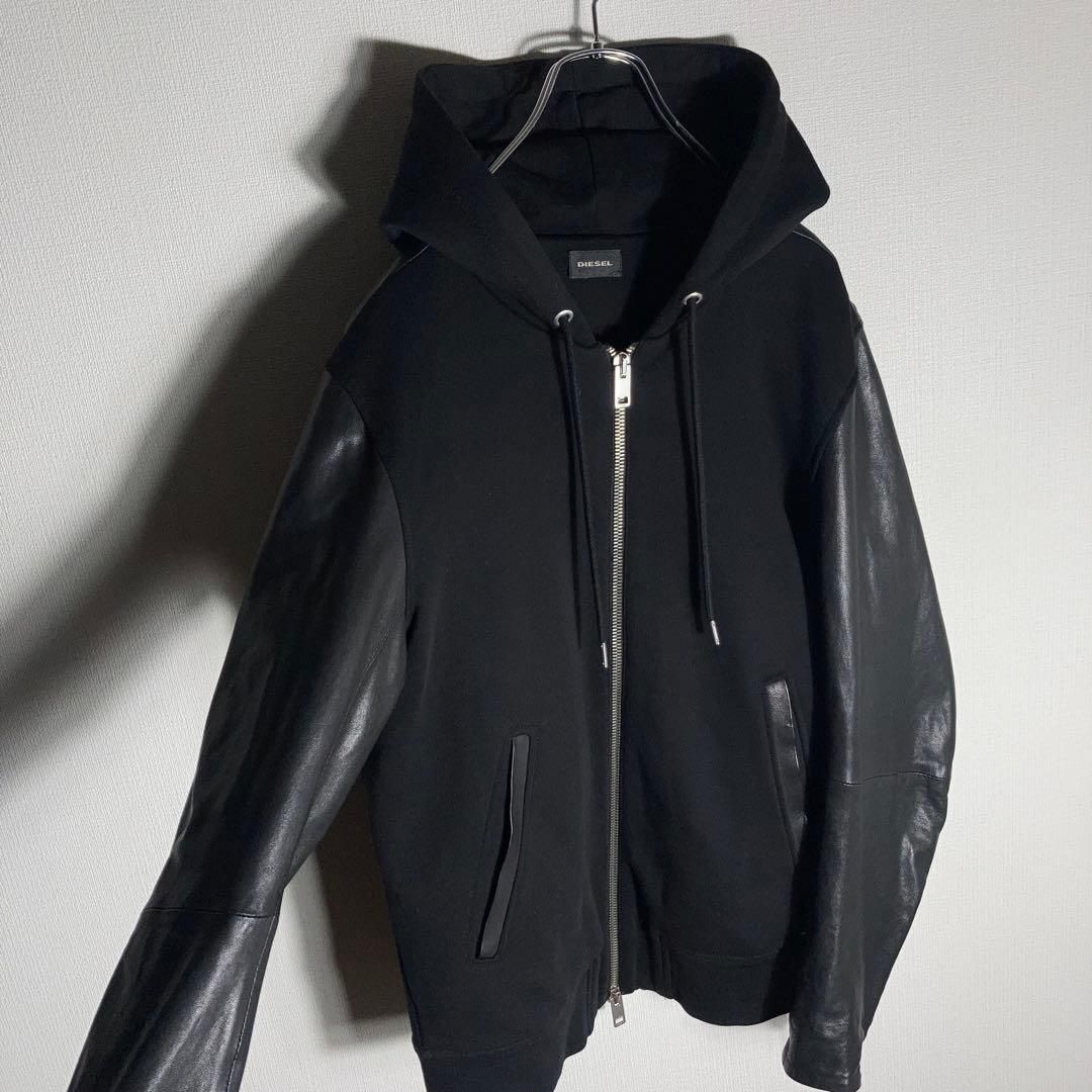 良品 DIESEL レザー切替 ジップパーカー 羊革 腕ロゴ M相当 黒 美品】DIESEL ラムレザー切り替えジップパーカー 羊革 黒 S - メルカリ