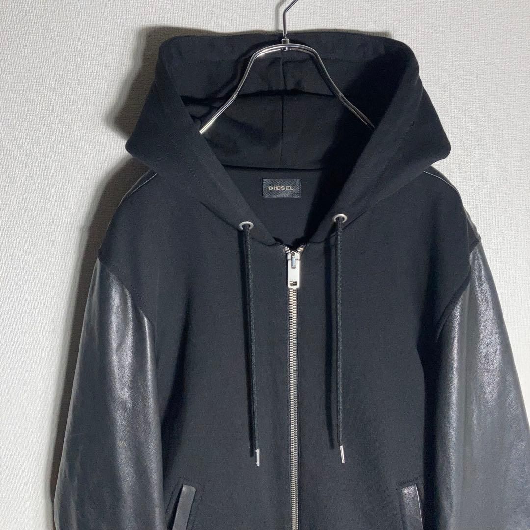 美品】DIESEL ラムレザー切り替えジップパーカー 羊革 黒 S - メルカリ