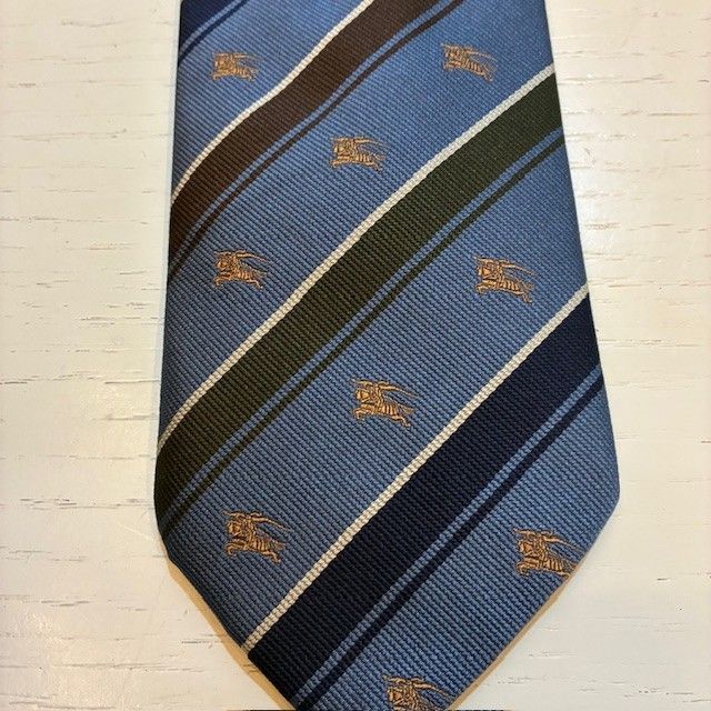 【✨新品未使用✨】BURBERRY バーバリー ネクタイ ストライプ ホースロゴ バーバリー BURBERRY ホースロゴ blue系ストライプ シルクネクタイ