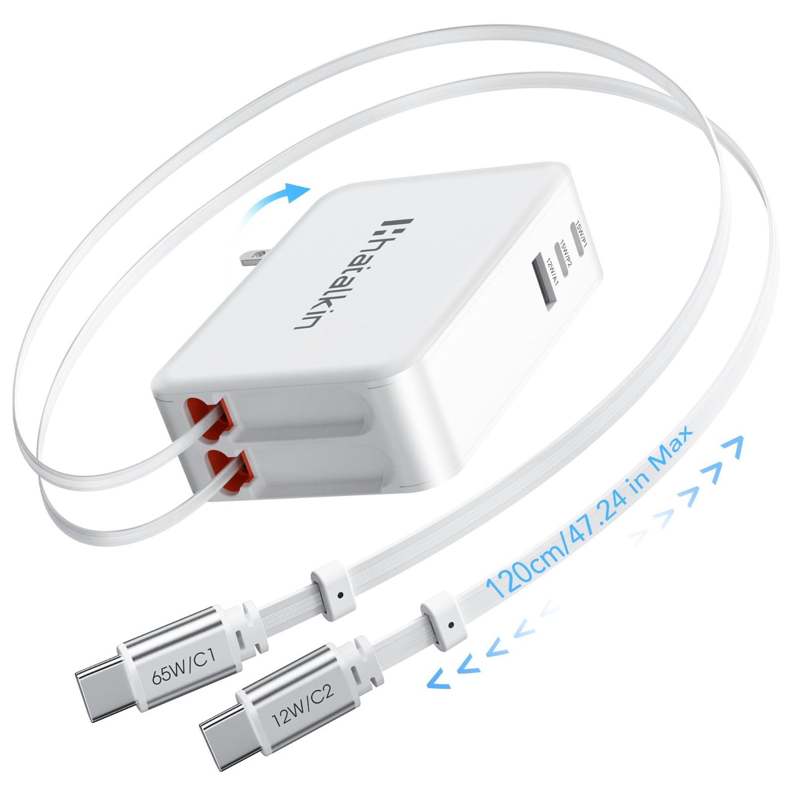 i Phone GaN IV技術採用 17 16 15 MacBook PSE認証済 携帯便利 家庭 旅行 会社用 省スペース 折りたたみ式プラグ Pro Air M 1 2 3 4 iPad 5台同時充電 3ポート搭載 ケーブル2本内蔵