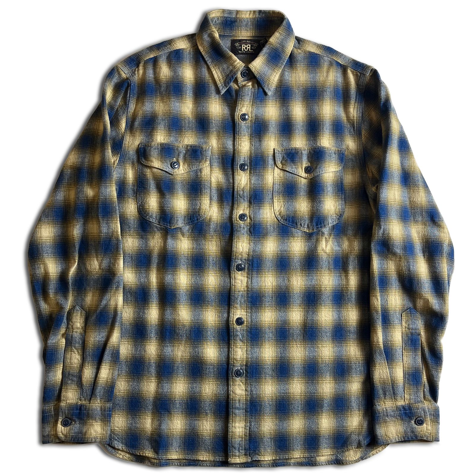 極美品】RRL オンブレチェック シャドーチェック 長袖シャツ ブルー M