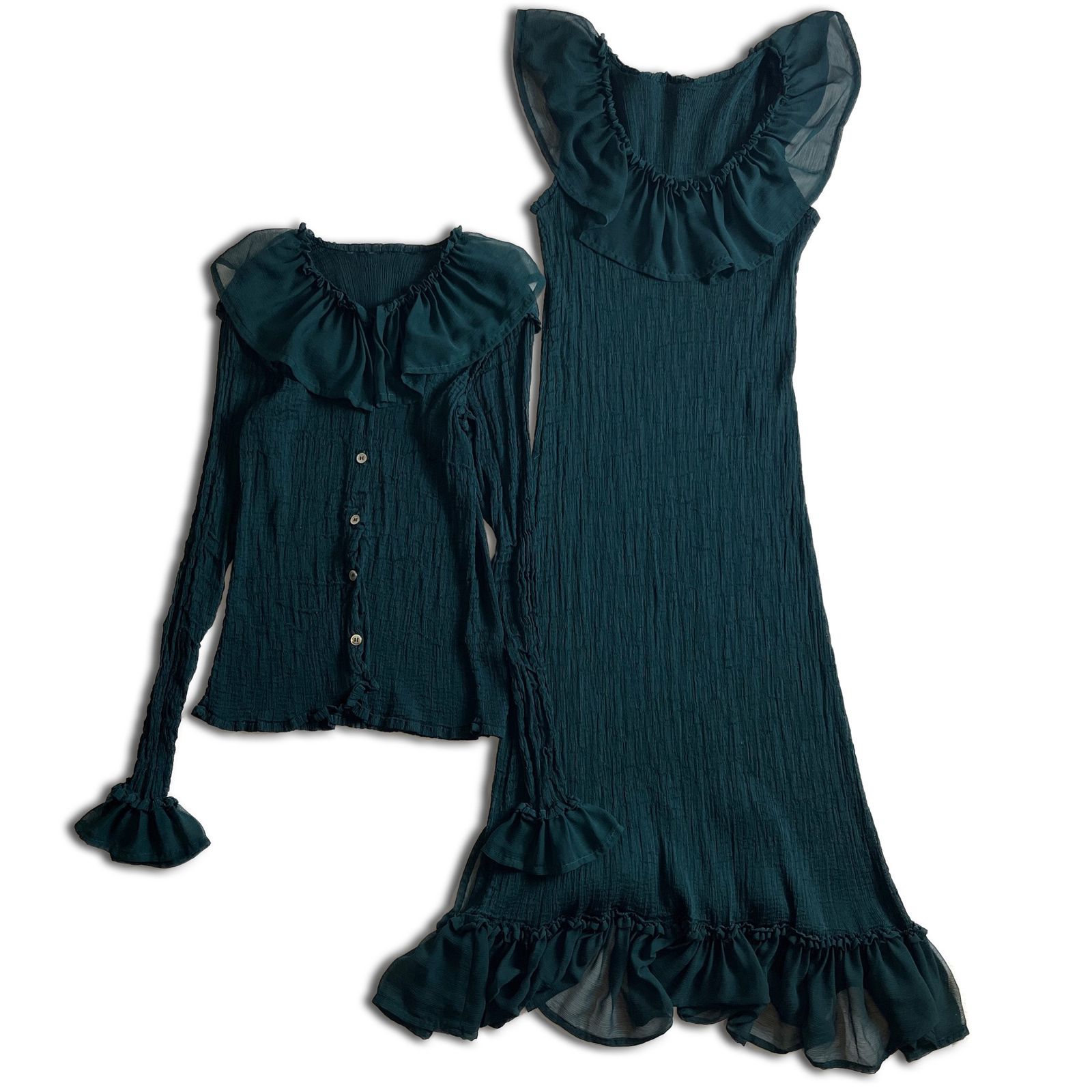 me ISSEY MIYAKE アンサンブル ブラウス ワンピース シフォンツイスト グリーン イッセイミヤケ