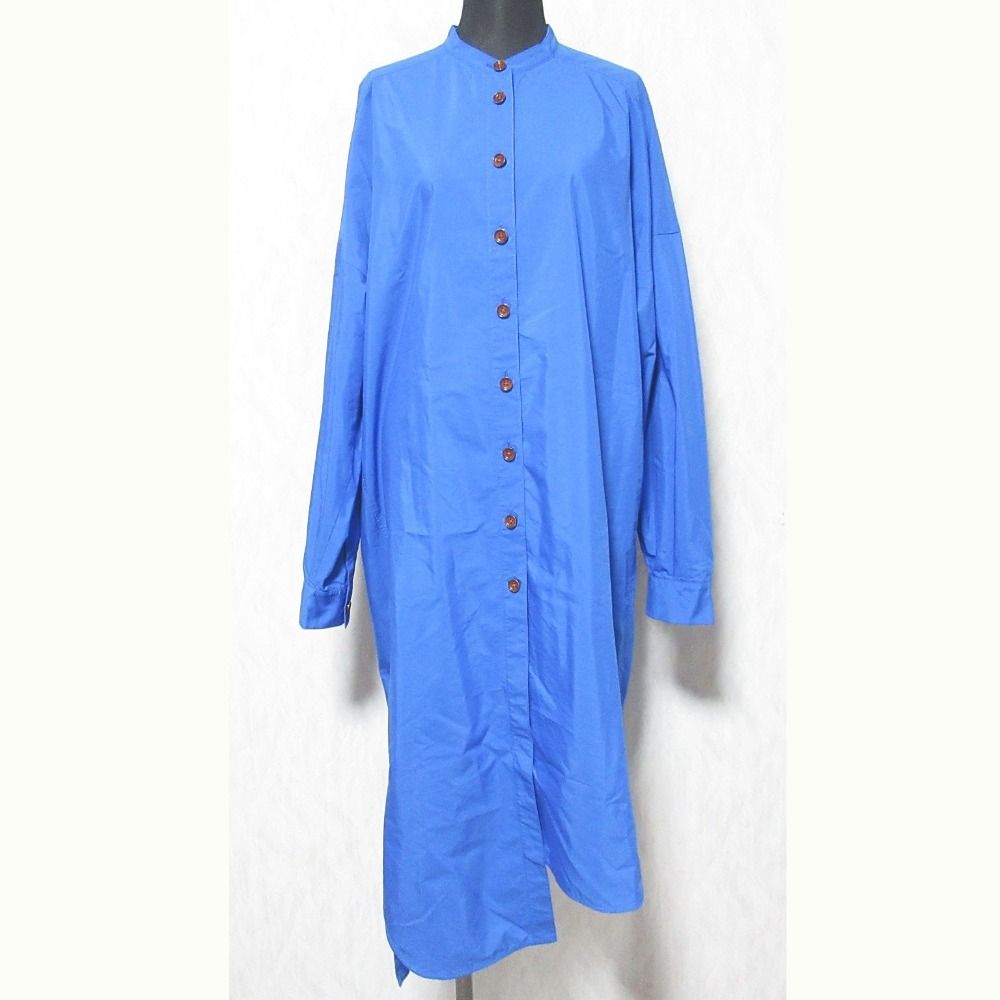 nagonstans ナゴンスタンス タイプライター アシンメトリーシャツワンピース -1990 サイズＭ ブルー レディース 古着