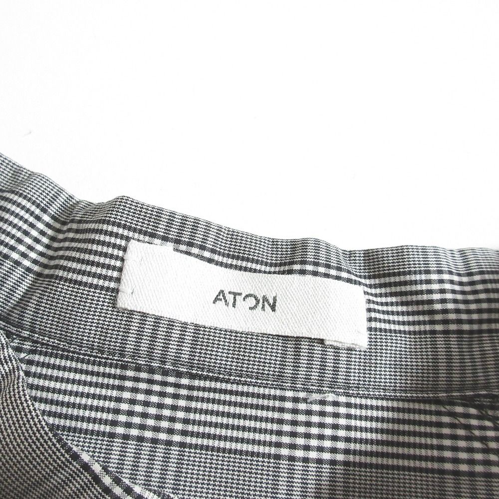美品 ATON エイトン バンドカラー グレンチェックシャツワンピース