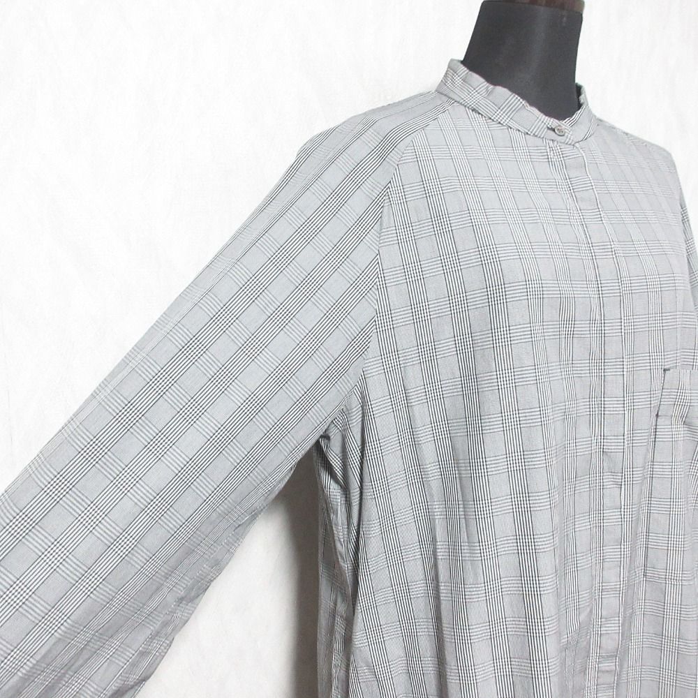 美品 ATON エイトン バンドカラー グレンチェックシャツワンピース