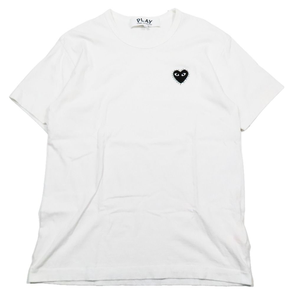 PLAY COMME des GARCONS プレイコムデギャルソン 半袖 Tシャツ 黒ハート ラインストーン カットソー L ホワイト AX-T 801 メンズ レディース 古着