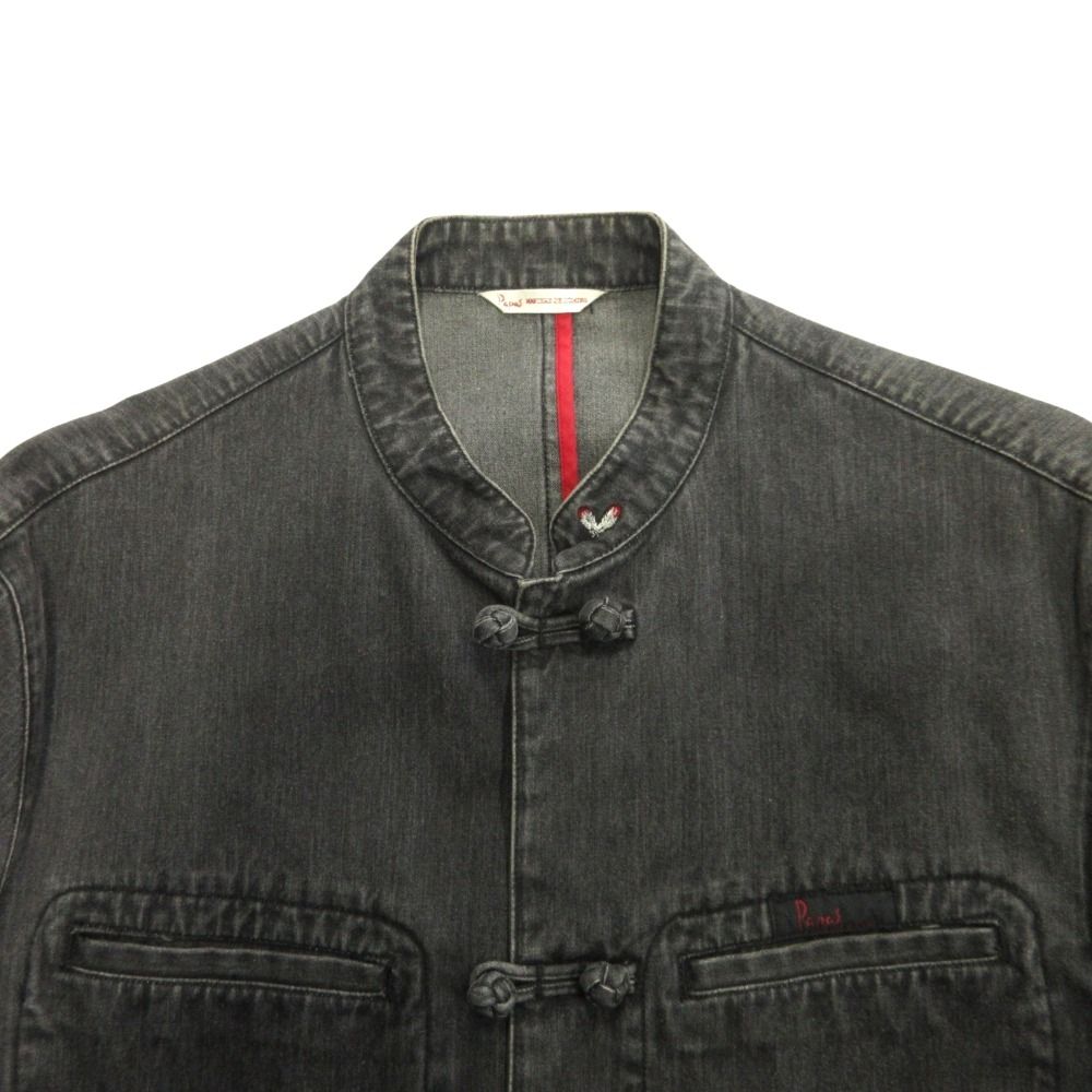 美品 Papas パパス デニム チャイナ ジャケット ブルゾン コート ロゴ