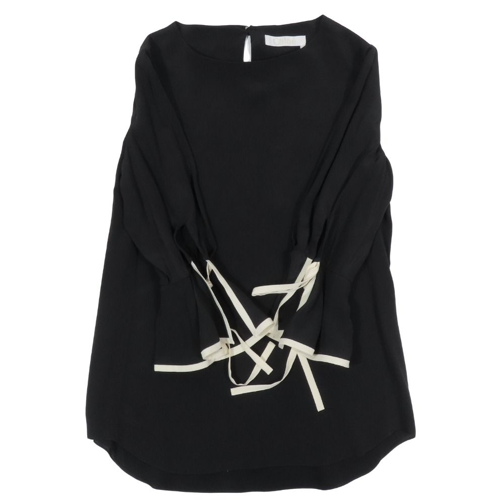 美品 Chloe クロエ シルク 七分袖 フリル ブラウス トップス クルー